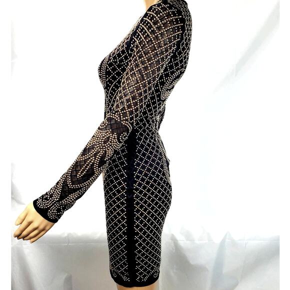 Bodycon Office Siren Black Studded Dress S Mob Boss Wife Aesthetic Embellished - Picture 4 of 11
